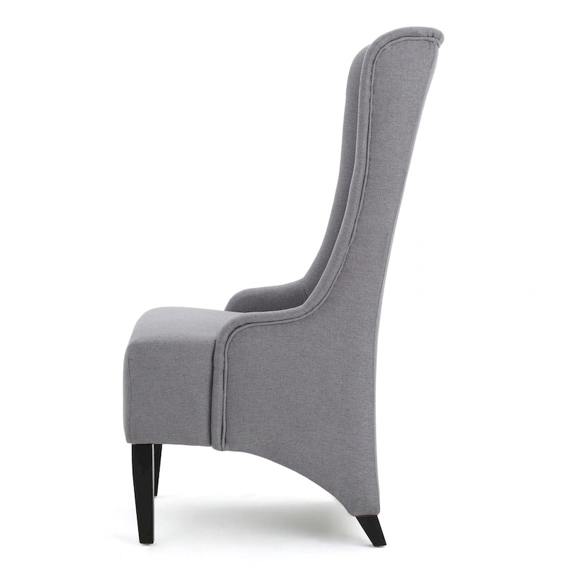 Chaise de salle à manger à dossier haut, bois de bouleau marron, tissu gris clair