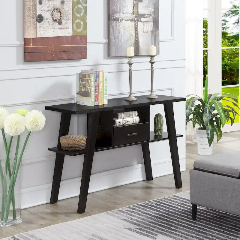 1-Drawer Console Table with 3 Shelves, Contemporary Style