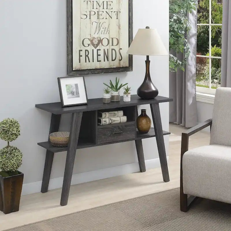1-Drawer Console Table with 3 Shelves, Contemporary Style