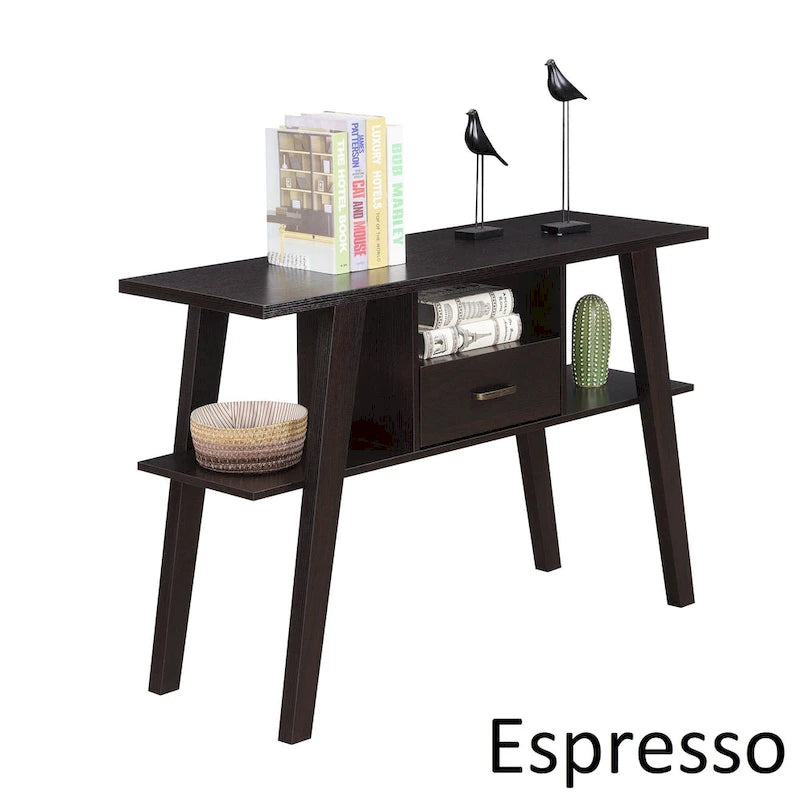 1-Drawer Console Table with 3 Shelves, Contemporary Style