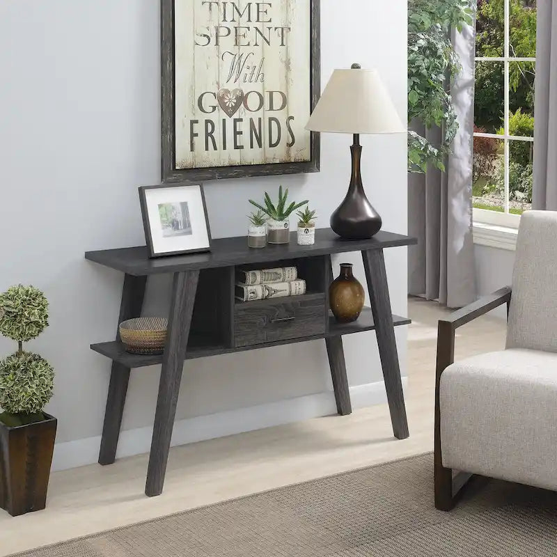 1-Drawer Console Table with 3 Shelves, Contemporary Style