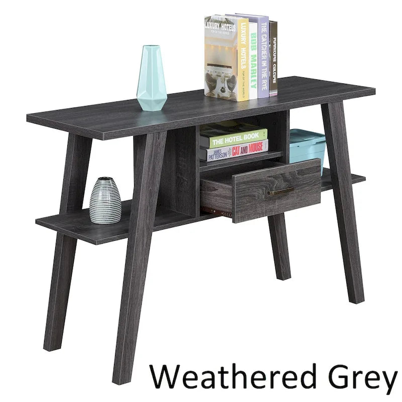 1-Drawer Console Table with 3 Shelves, Contemporary Style