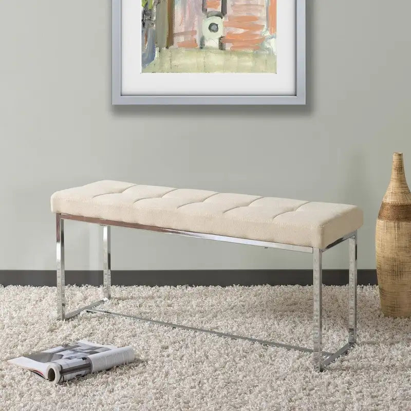 Modern Fabric Bench with Chrome Base