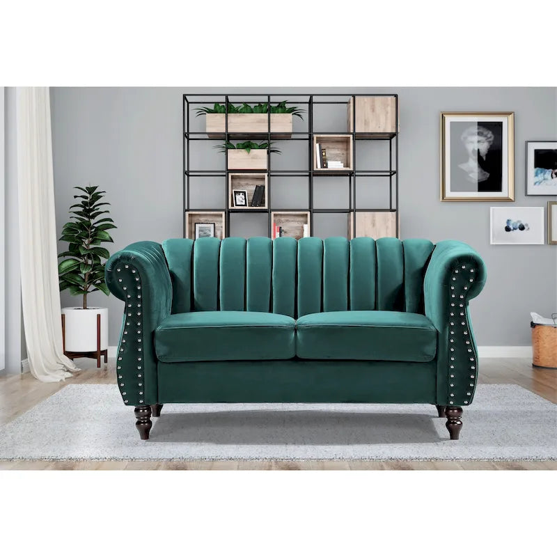 Charlot Velvet Chesterfield Rolled Arm Loveseat