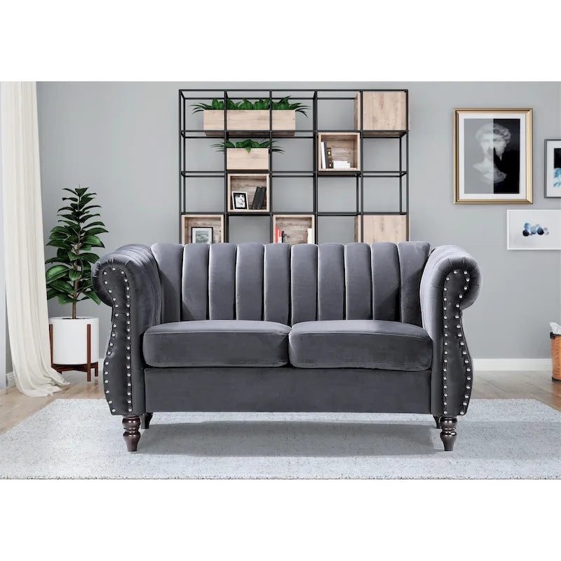 Charlot Velvet Chesterfield Rolled Arm Loveseat