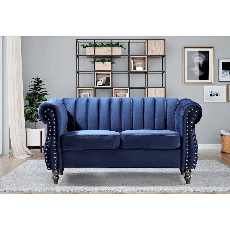 Charlot Velvet Chesterfield Rolled Arm Loveseat