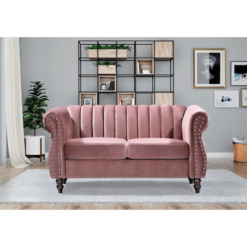 Charlot Velvet Chesterfield Rolled Arm Loveseat