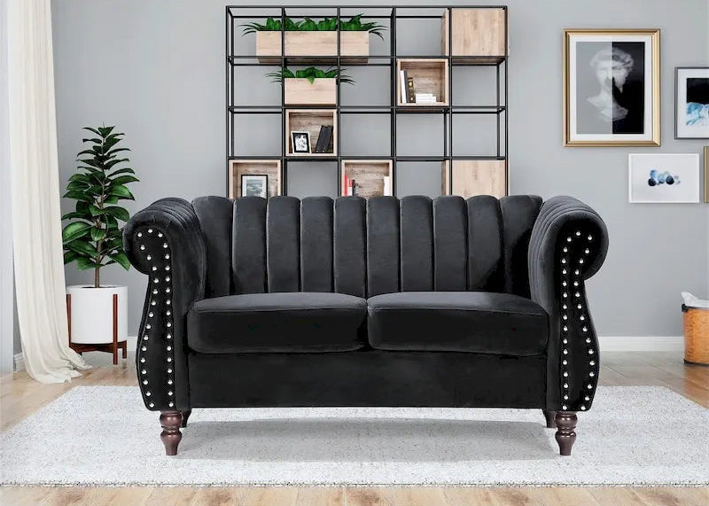 Charlot Velvet Chesterfield Rolled Arm Loveseat