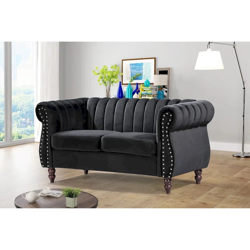 Charlot Velvet Chesterfield Rolled Arm Loveseat
