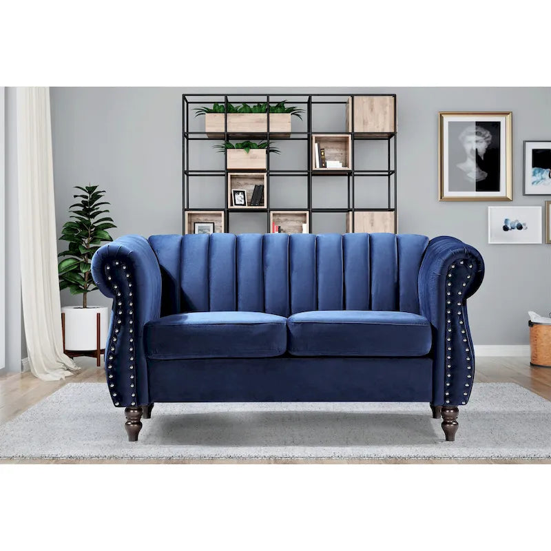 Charlot Velvet Chesterfield Rolled Arm Loveseat