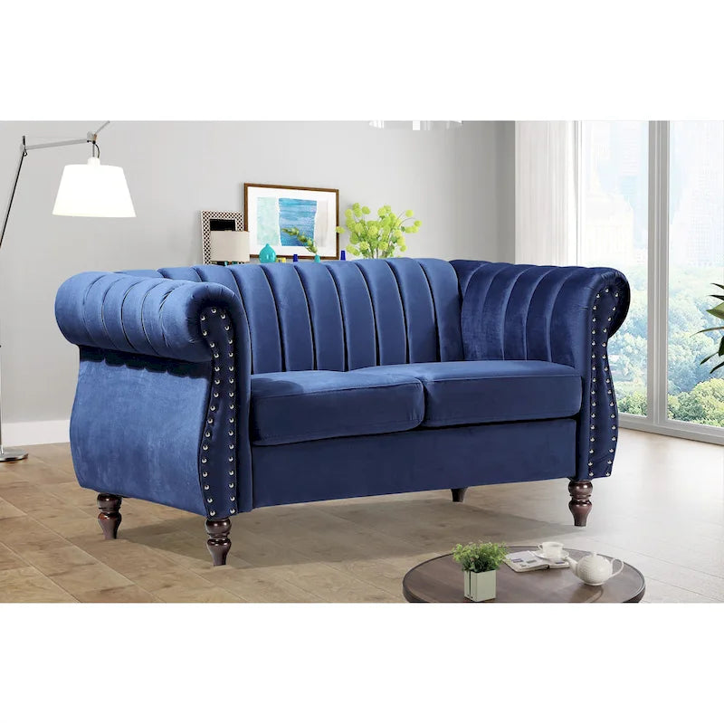 Charlot Velvet Chesterfield Rolled Arm Loveseat