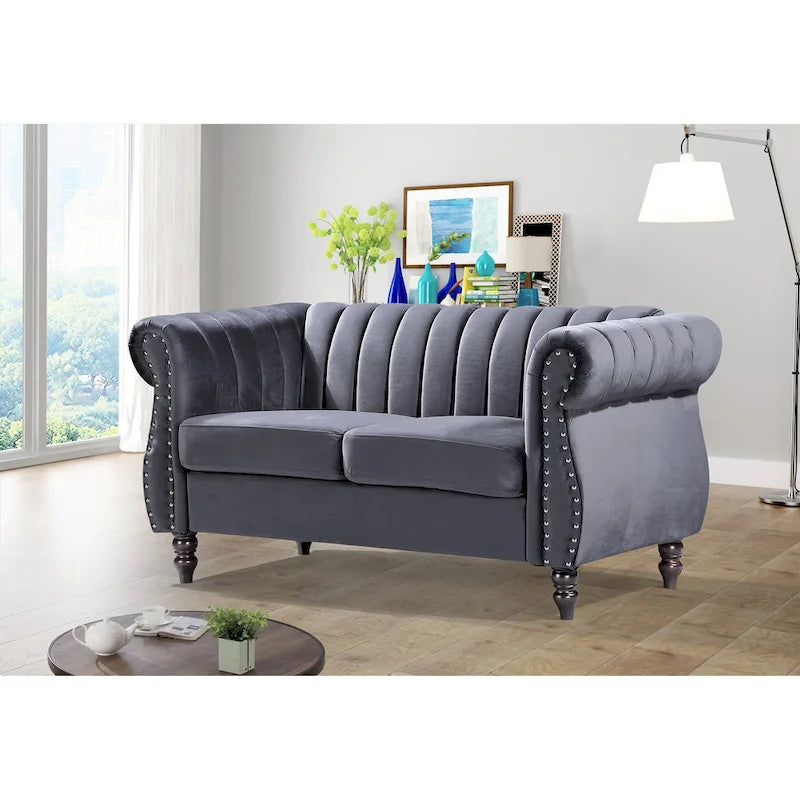 Charlot Velvet Chesterfield Rolled Arm Loveseat