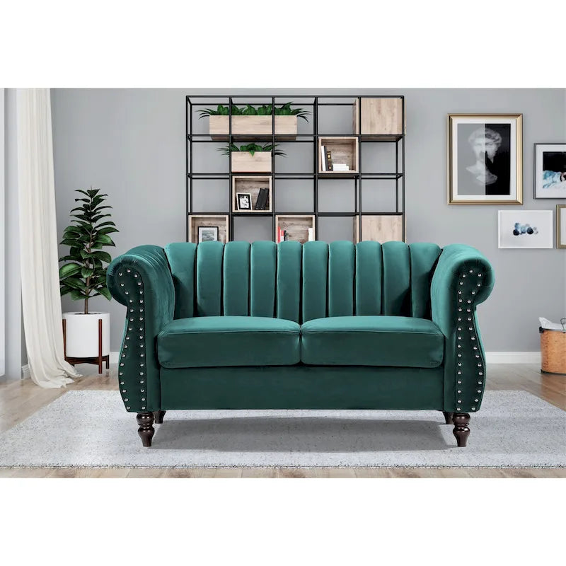 Charlot Velvet Chesterfield Rolled Arm Loveseat