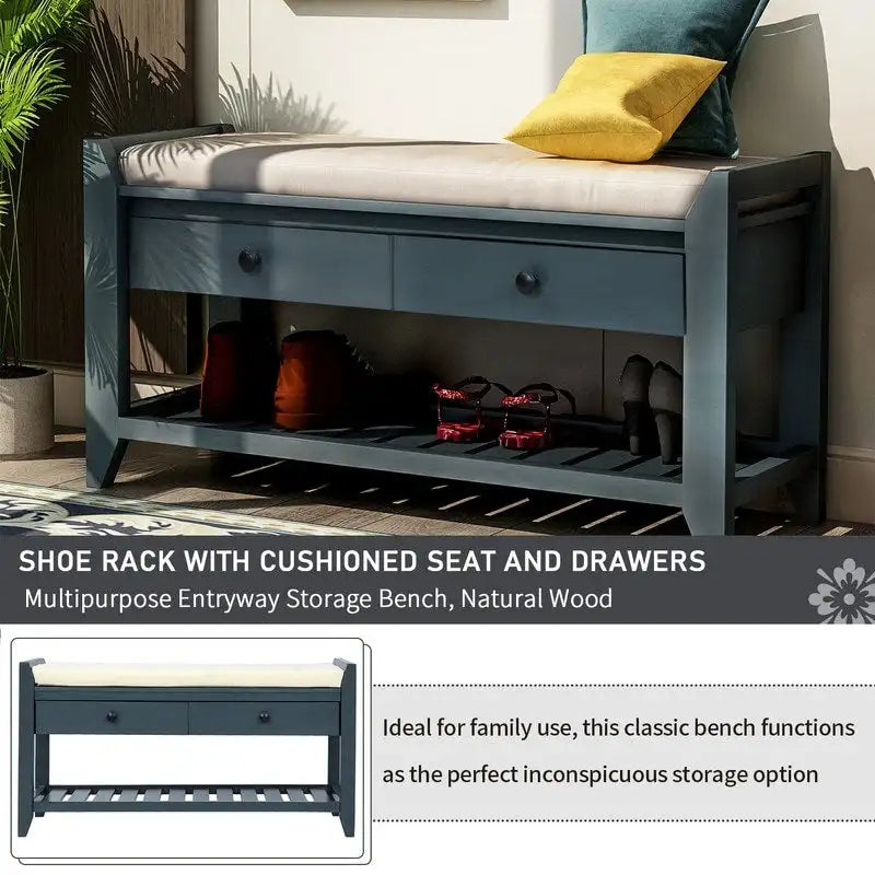 Banc de rangement multifonctionnel d'entrée avec étagère à chaussures et siège