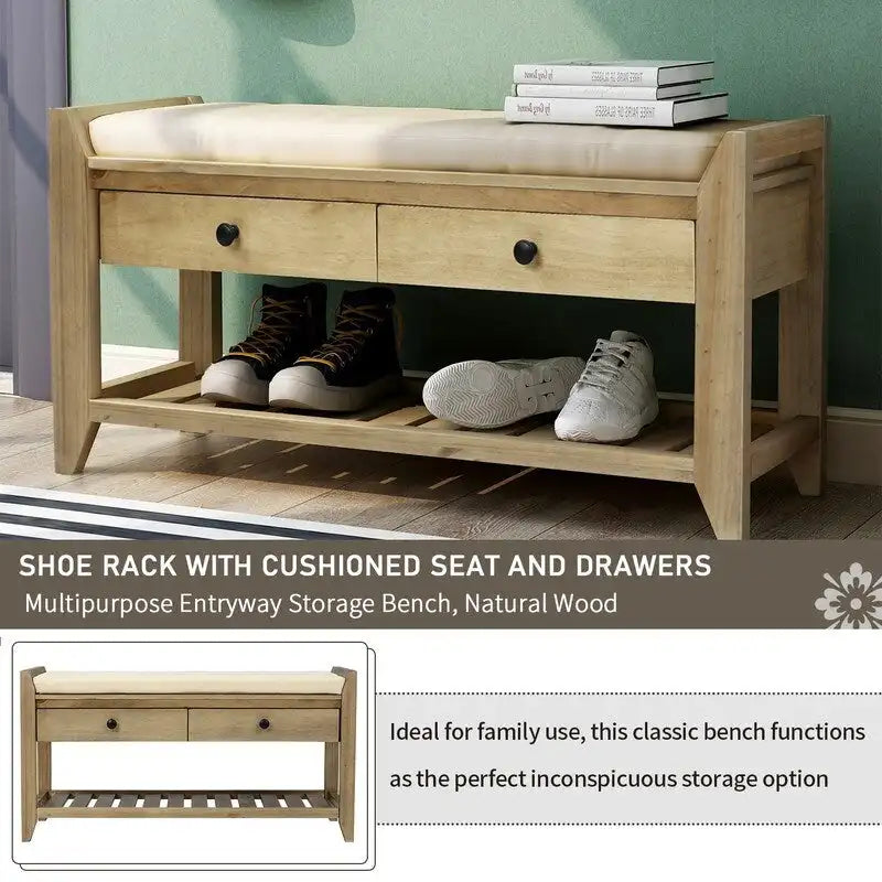 Banc de rangement multifonctionnel d'entrée avec étagère à chaussures et siège