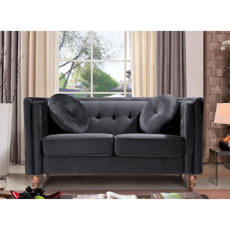 Crushed Velvet Chesterfield Loveseat with Button-Tufted Backrest