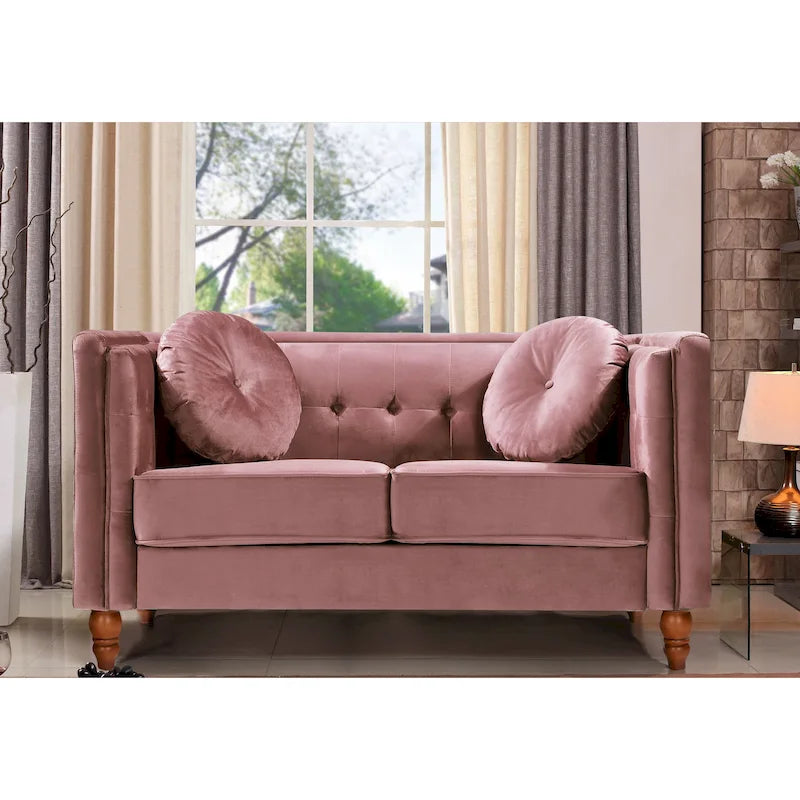 Crushed Velvet Chesterfield Loveseat with Button-Tufted Backrest