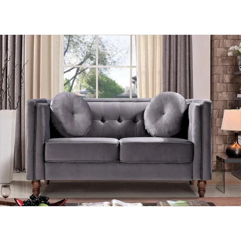 Crushed Velvet Chesterfield Loveseat with Button-Tufted Backrest