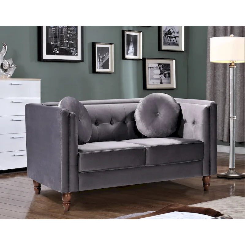 Crushed Velvet Chesterfield Loveseat with Button-Tufted Backrest