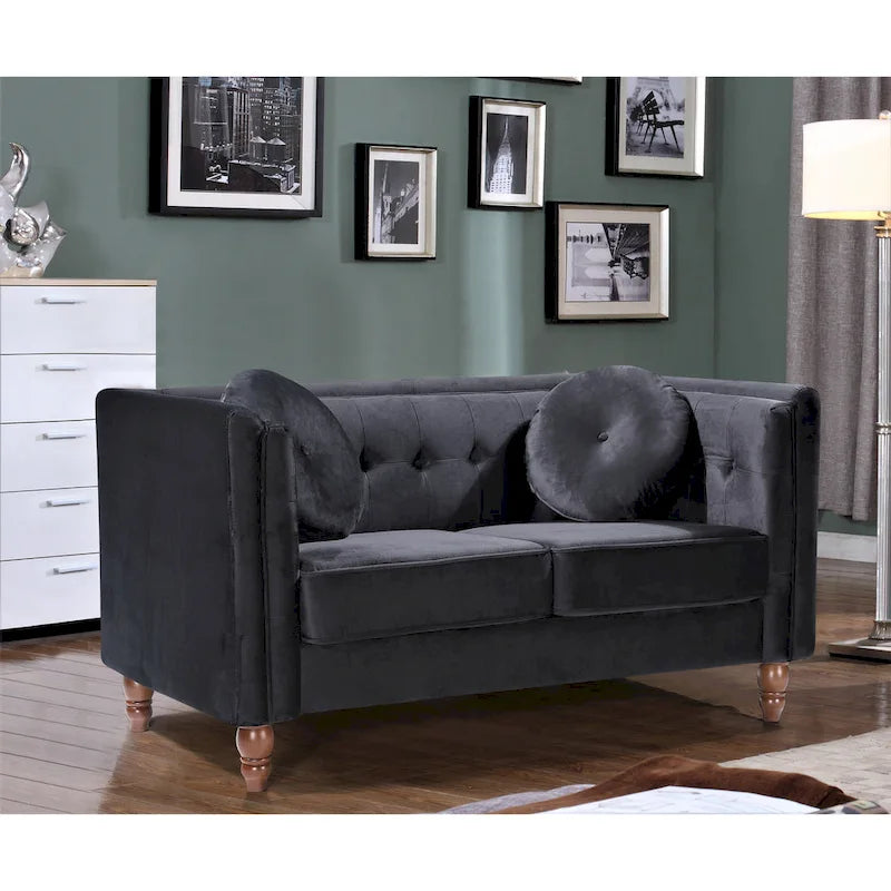 Crushed Velvet Chesterfield Loveseat with Button-Tufted Backrest