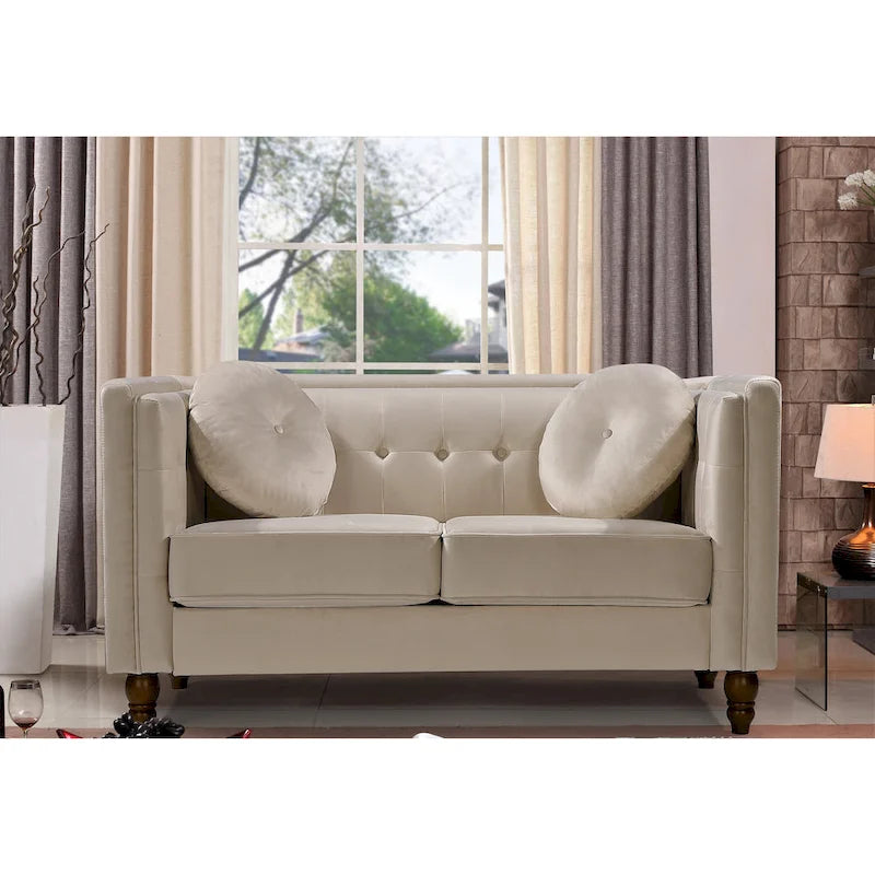 Crushed Velvet Chesterfield Loveseat with Button-Tufted Backrest