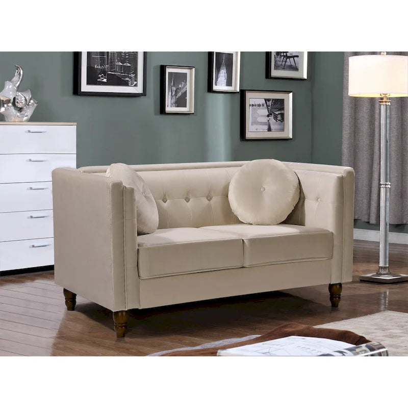 Crushed Velvet Chesterfield Loveseat with Button-Tufted Backrest
