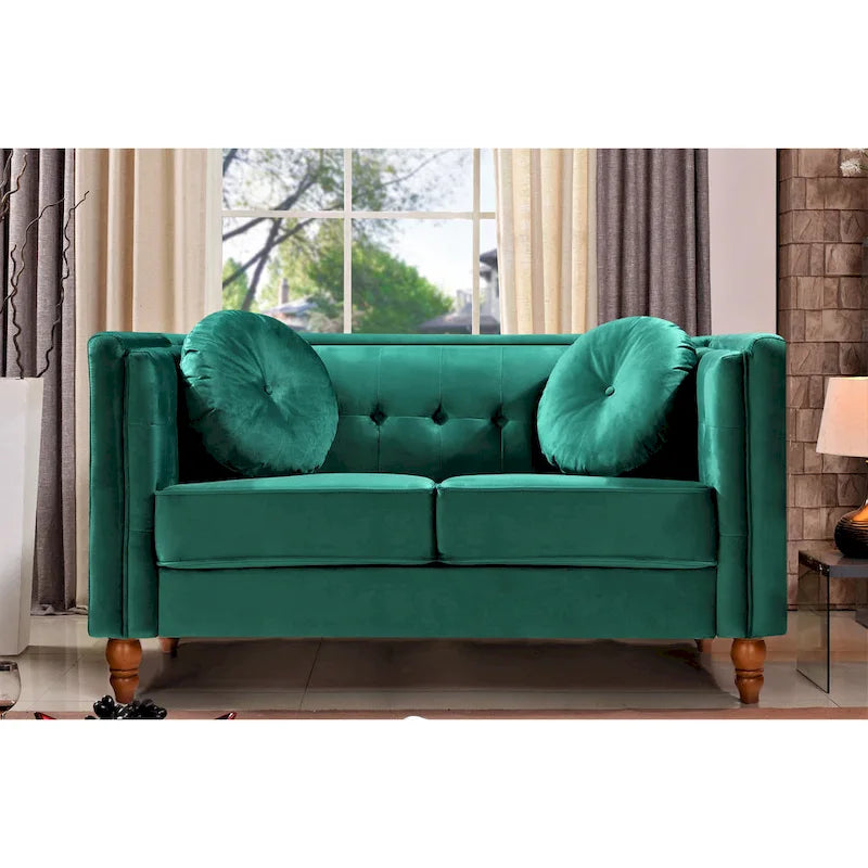 Crushed Velvet Chesterfield Loveseat with Button-Tufted Backrest