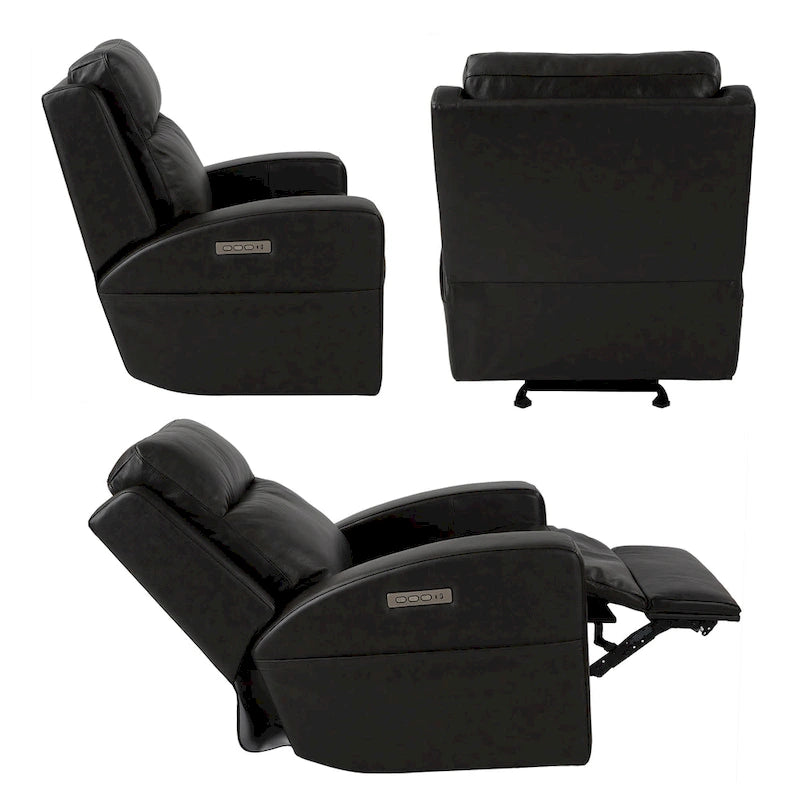 37 Wide Top Grain Leather Power Recliner Chair Glider Rocker Recliner Home Theater Seating with USB Charge Port