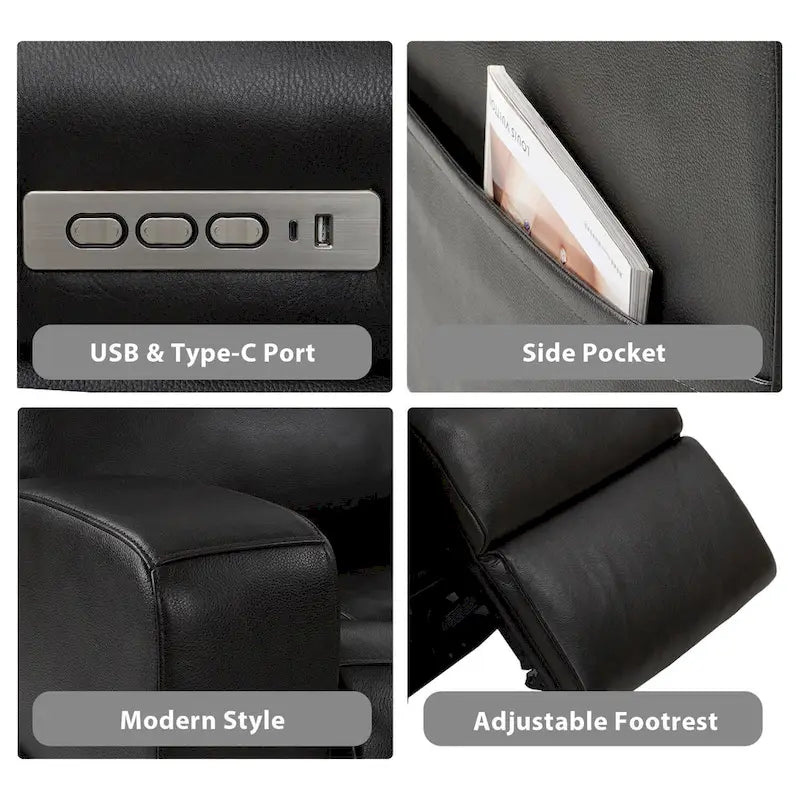 37 Wide Top Grain Leather Power Recliner Chair Glider Rocker Recliner Home Theater Seating with USB Charge Port