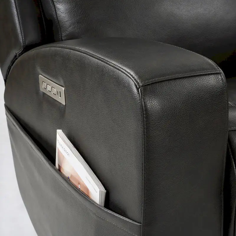 37 Wide Top Grain Leather Power Recliner Chair Glider Rocker Recliner Home Theater Seating with USB Charge Port