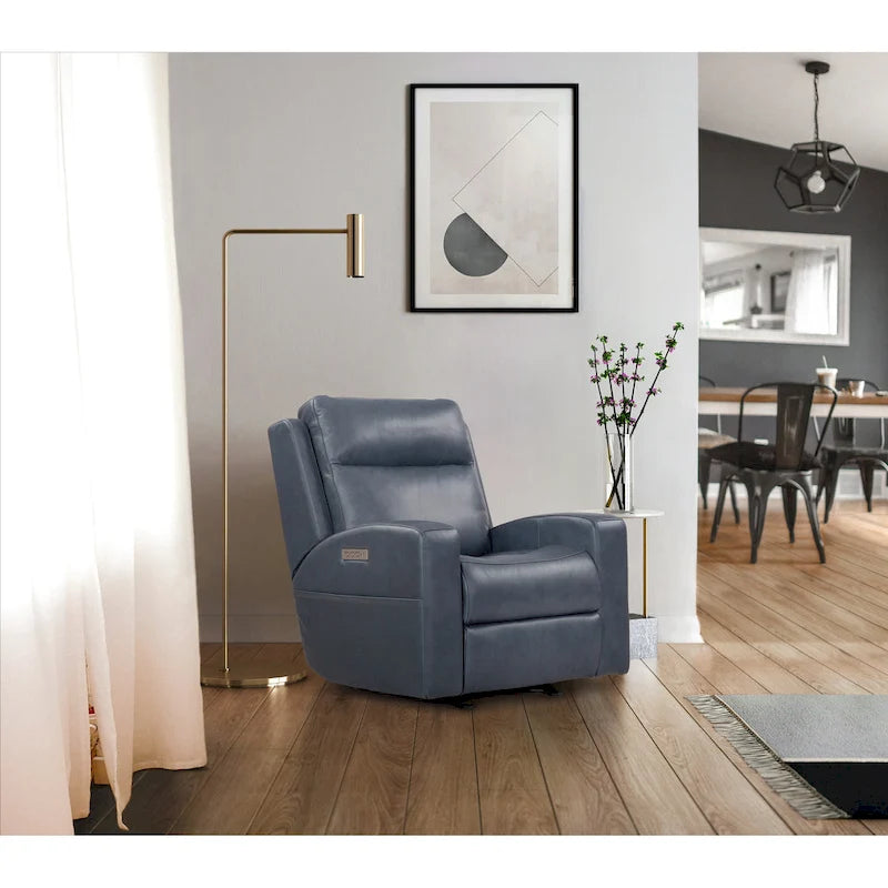 37 Wide Top Grain Leather Power Recliner Chair Glider Rocker Recliner Home Theater Seating with USB Charge Port