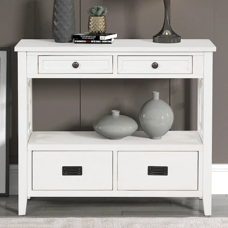 36 Farmhouse Pine Wood Console Table Entry Sofa Table with 4 Drawers & 1 Storage Shelf