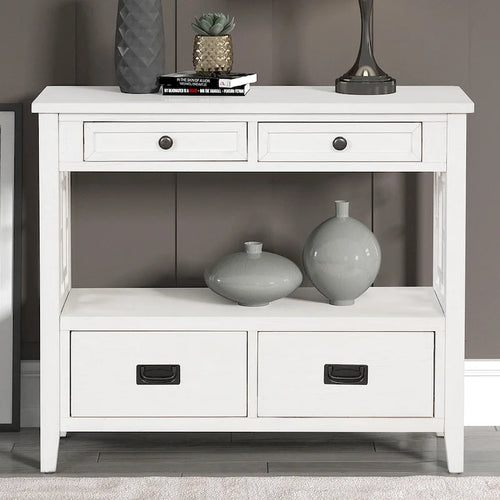 36 Farmhouse Pine Wood Console Table Entry Sofa Table with 4 Drawers & 1 Storage Shelf