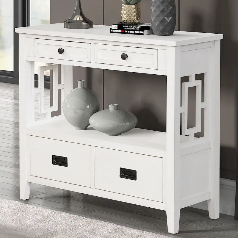 36 Farmhouse Pine Wood Console Table Entry Sofa Table with 4 Drawers & 1 Storage Shelf