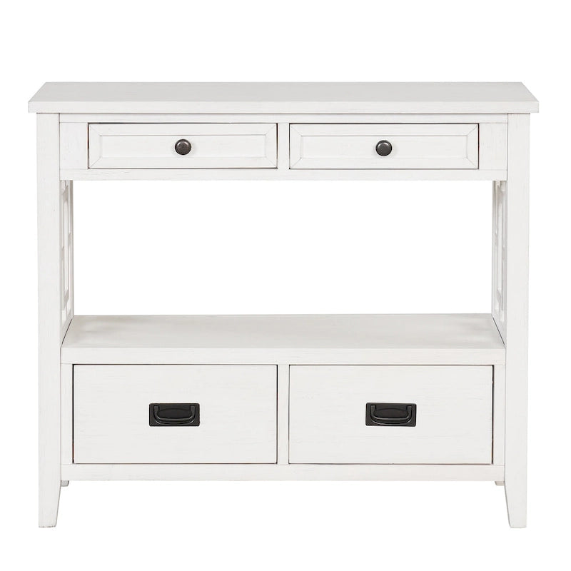 36 Farmhouse Pine Wood Console Table Entry Sofa Table with 4 Drawers & 1 Storage Shelf
