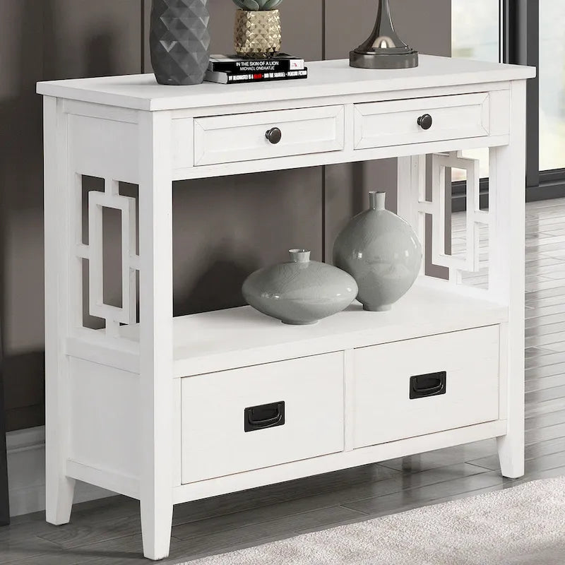 36 Farmhouse Pine Wood Console Table Entry Sofa Table with 4 Drawers & 1 Storage Shelf