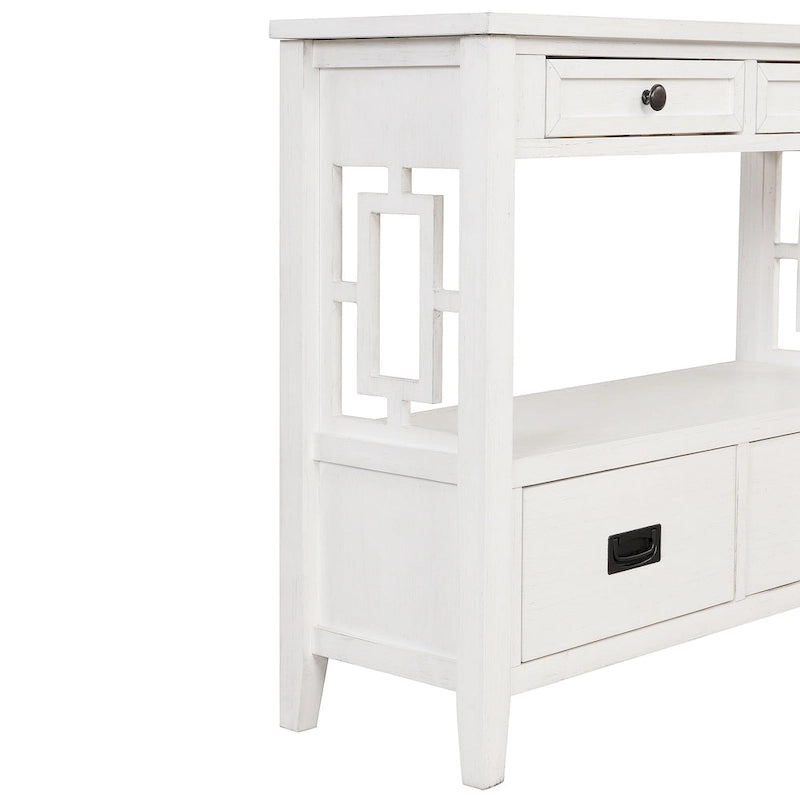 36 Farmhouse Pine Wood Console Table Entry Sofa Table with 4 Drawers & 1 Storage Shelf