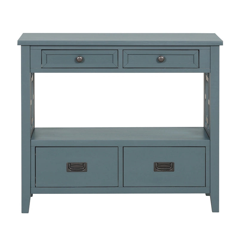 36 Farmhouse Pine Wood Console Table Entry Sofa Table with 4 Drawers & 1 Storage Shelf