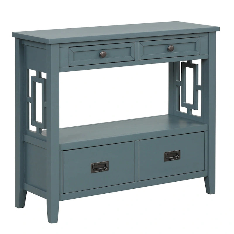 36 Farmhouse Pine Wood Console Table Entry Sofa Table with 4 Drawers & 1 Storage Shelf