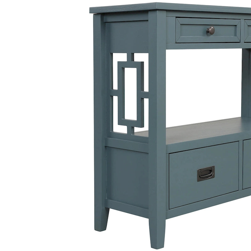 36 Farmhouse Pine Wood Console Table Entry Sofa Table with 4 Drawers & 1 Storage Shelf