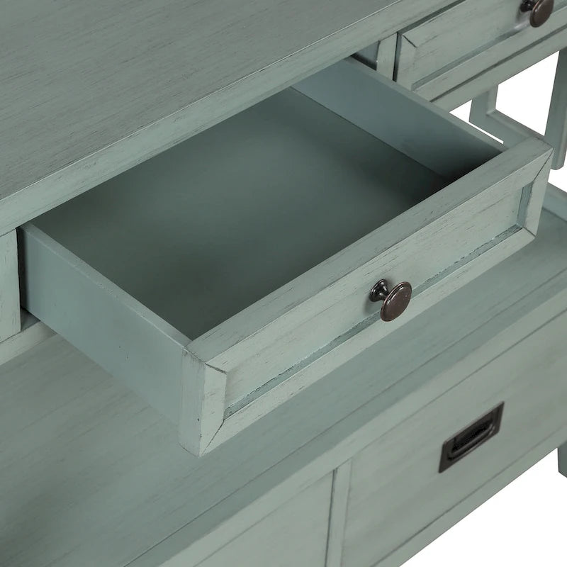36 Farmhouse Pine Wood Console Table Entry Sofa Table with 4 Drawers & 1 Storage Shelf