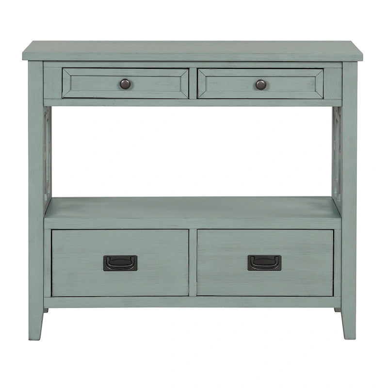 36 Farmhouse Pine Wood Console Table Entry Sofa Table with 4 Drawers & 1 Storage Shelf