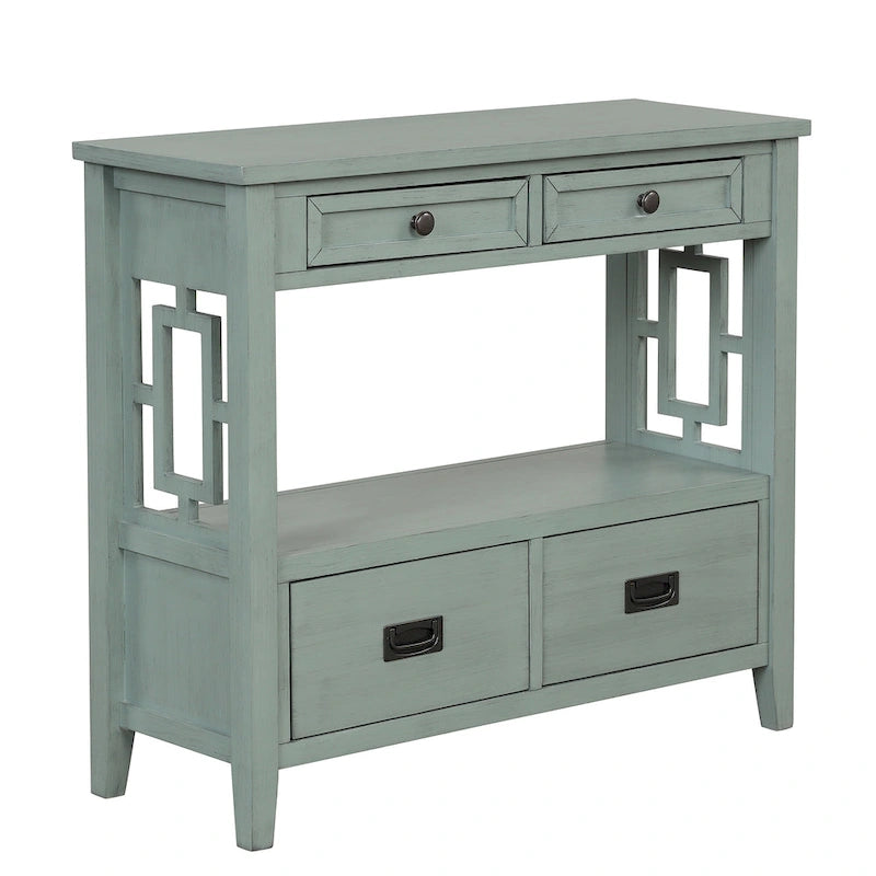 36 Farmhouse Pine Wood Console Table Entry Sofa Table with 4 Drawers & 1 Storage Shelf