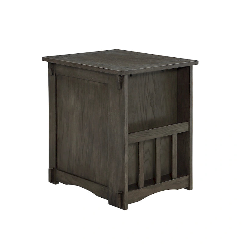 Grey Mission Style Side Table with Hidden Storage