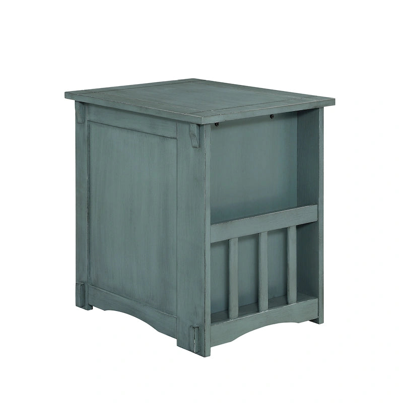 Grey Mission Style Side Table with Hidden Storage
