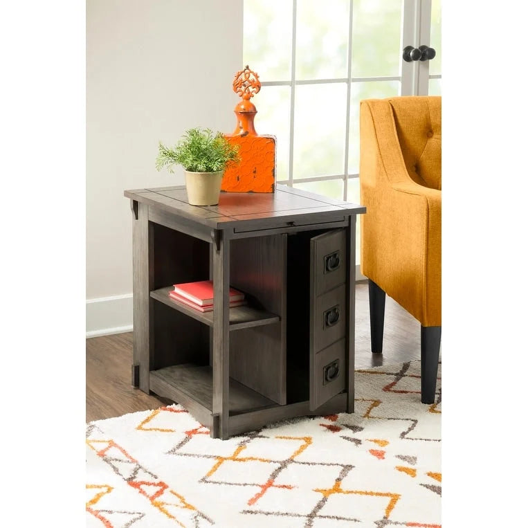 Grey Mission Style Side Table with Hidden Storage