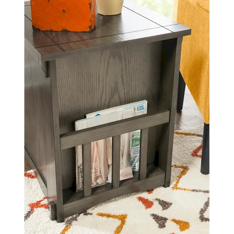 Grey Mission Style Side Table with Hidden Storage
