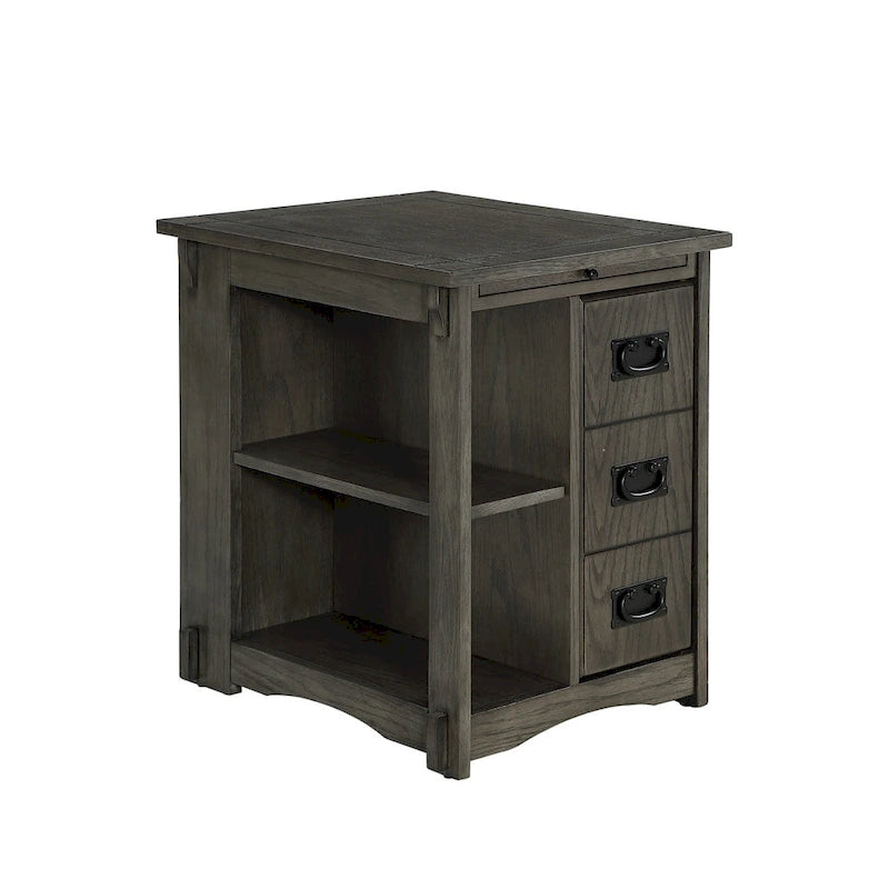 Table d'appoint grise de style Mission avec rangement dissimulé