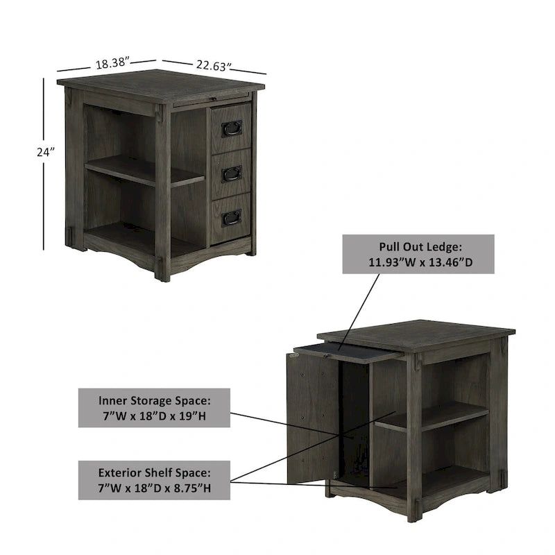 Table d'appoint grise de style Mission avec rangement dissimulé