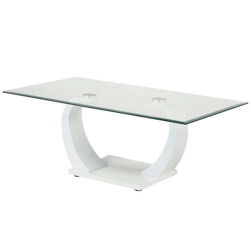 Contemporary 50" Glass Top Coffee Table with Wave Pedestal Base